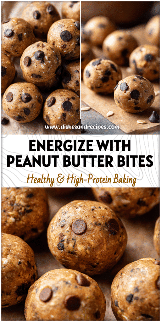 Close-up of Peanut Butter Energy Balls with chocolate chips and flax seed arranged on parchment paper.